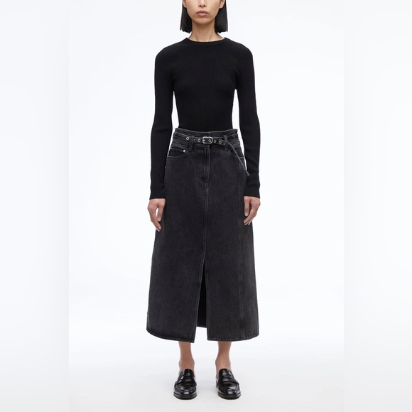 3.1 Phillip Lim Womens Black A Line Belted Denim Skirt